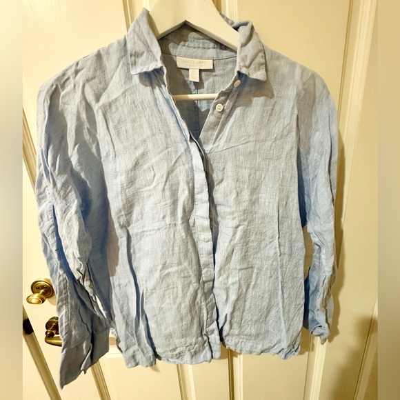 THE WHITE COMPANY 100% Linen Sky Blue Button Down Shirt Top Blouse - Picture 6 of 10